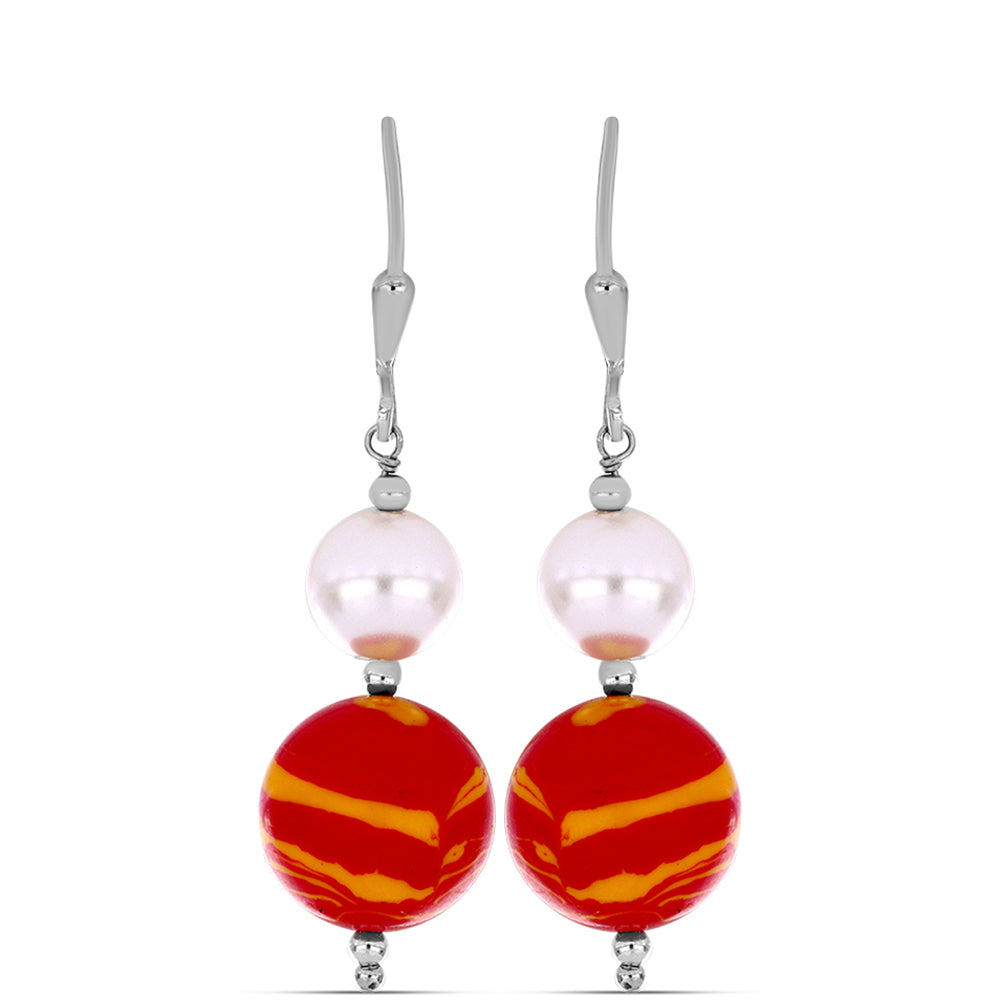 Strieborné Náušnice s Jaspisom Leví Tlapa a so Sladkovodnou Bielou Perlou