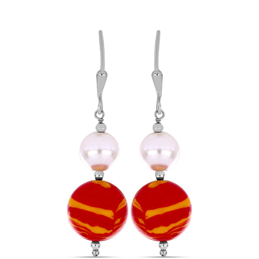 Strieborné Náušnice s Jaspisom Leví Tlapa a so Sladkovodnou Bielou Perlou