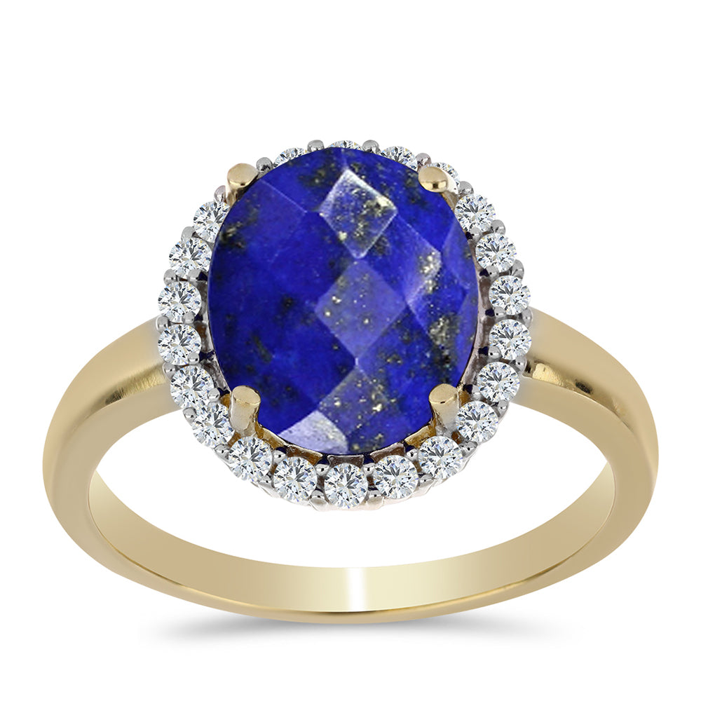 Pozlátený Strieborný Prsteň s Lapisom Lazuli a Bielym Topásom