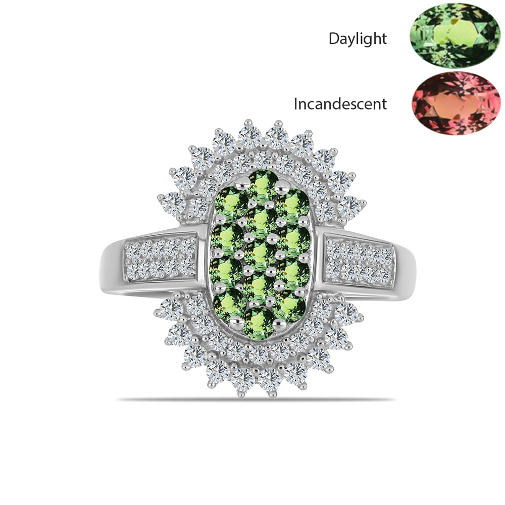 Strieborný Prsteň s Prírodným Alexsandritom a Bielym Topásom