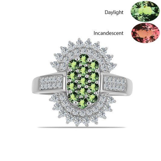 Strieborný Prsteň s Prírodným Alexsandritom a Bielym Topásom