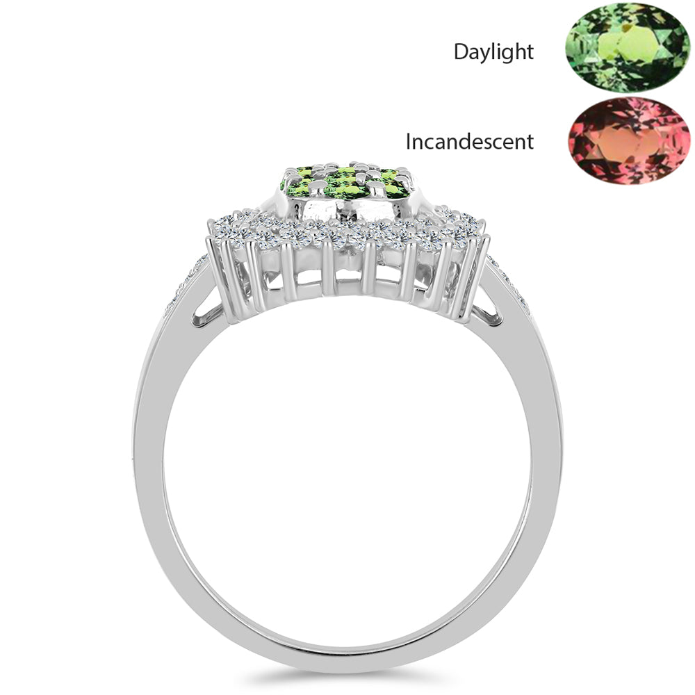 Strieborný Prsteň s Prírodným Alexsandritom a Bielym Topásom 2 