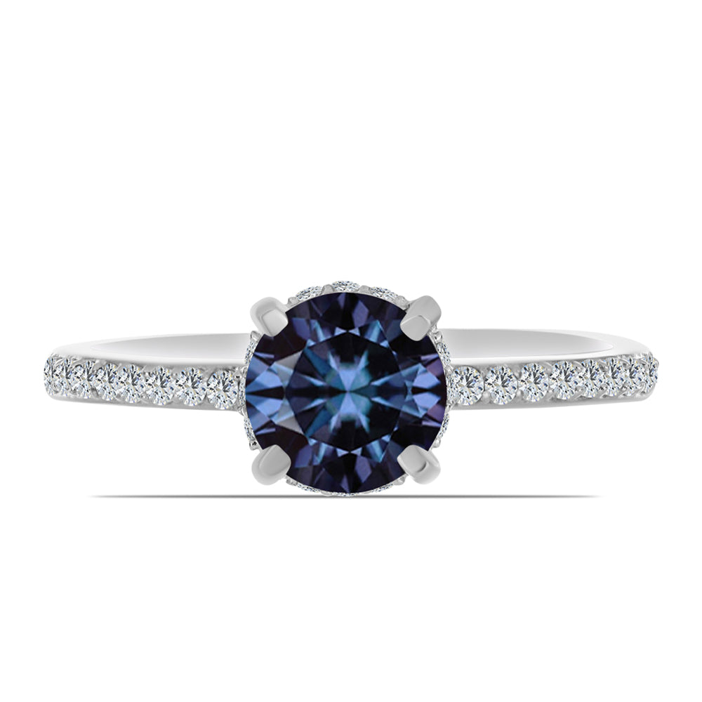 Strieborný Prsteň s "Cisársky fialový" moissanitom a Bielym Topásom 1 