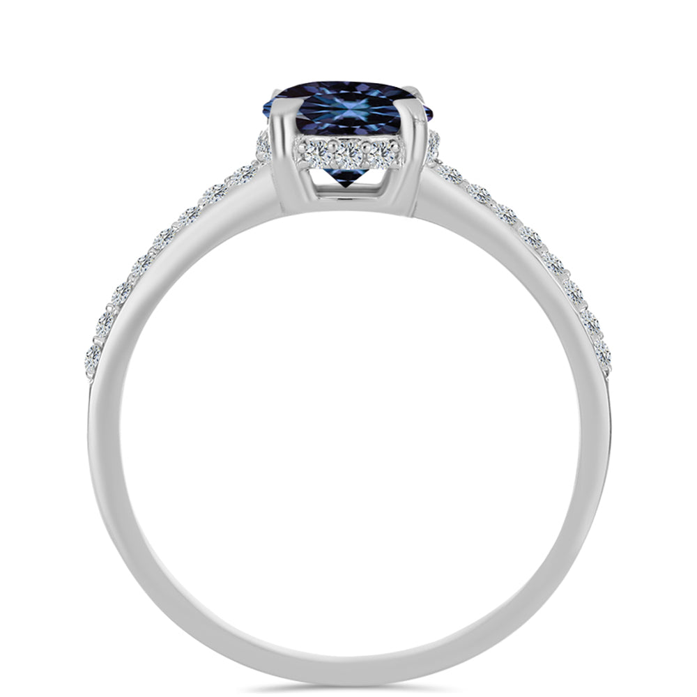 Strieborný Prsteň s "Cisársky fialový" moissanitom a Bielym Topásom