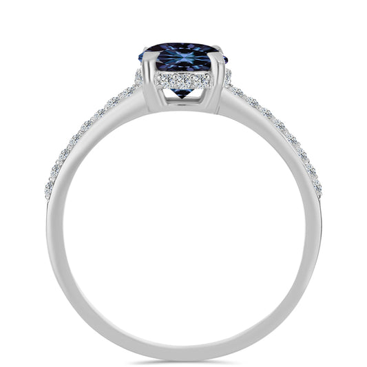 Strieborný Prsteň s "Cisársky fialový" moissanitom a Bielym Topásom