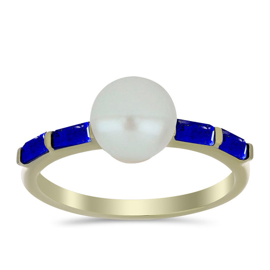 Pozlátený Strieborný Prsteň s Lapisom Lazuli a so Sladkovodnou Bielou Perlou
