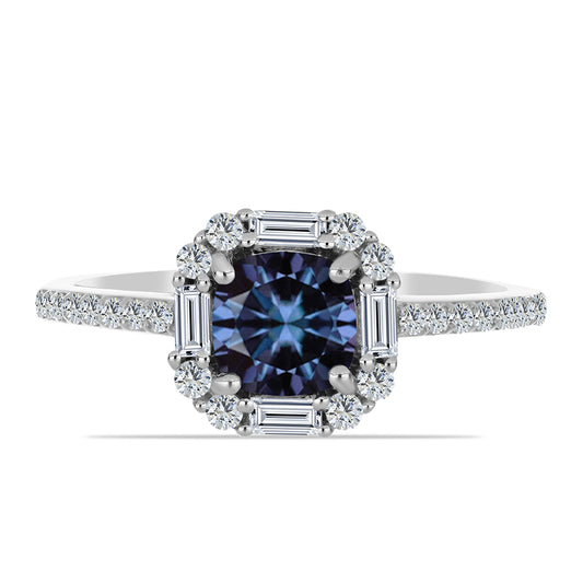 Strieborný Prsteň s "Cisársky fialový" moissanitom a Bielym Zirkónom