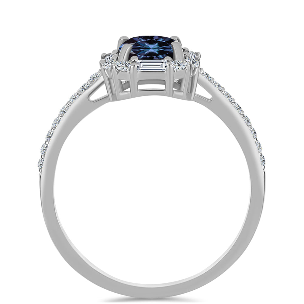 Strieborný Prsteň s "Cisársky fialový" moissanitom a Bielym Zirkónom