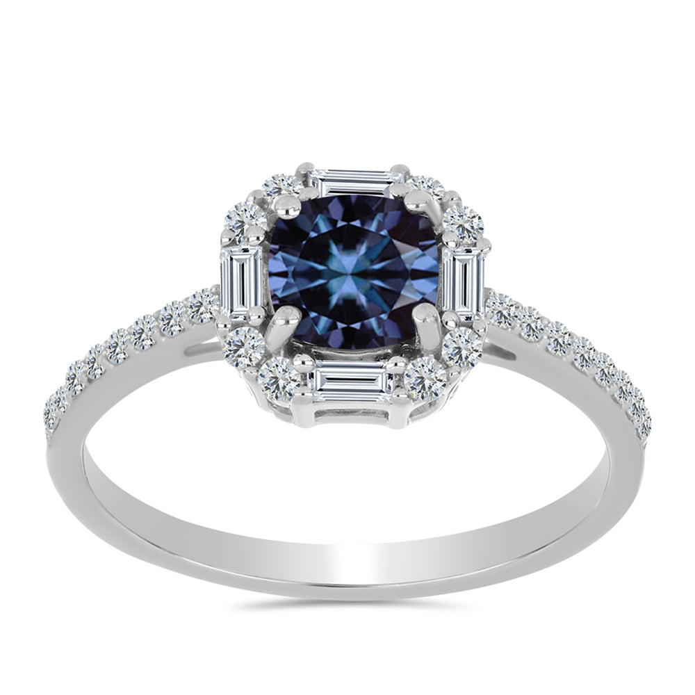 Strieborný Prsteň s "Cisársky fialový" moissanitom a Bielym Zirkónom