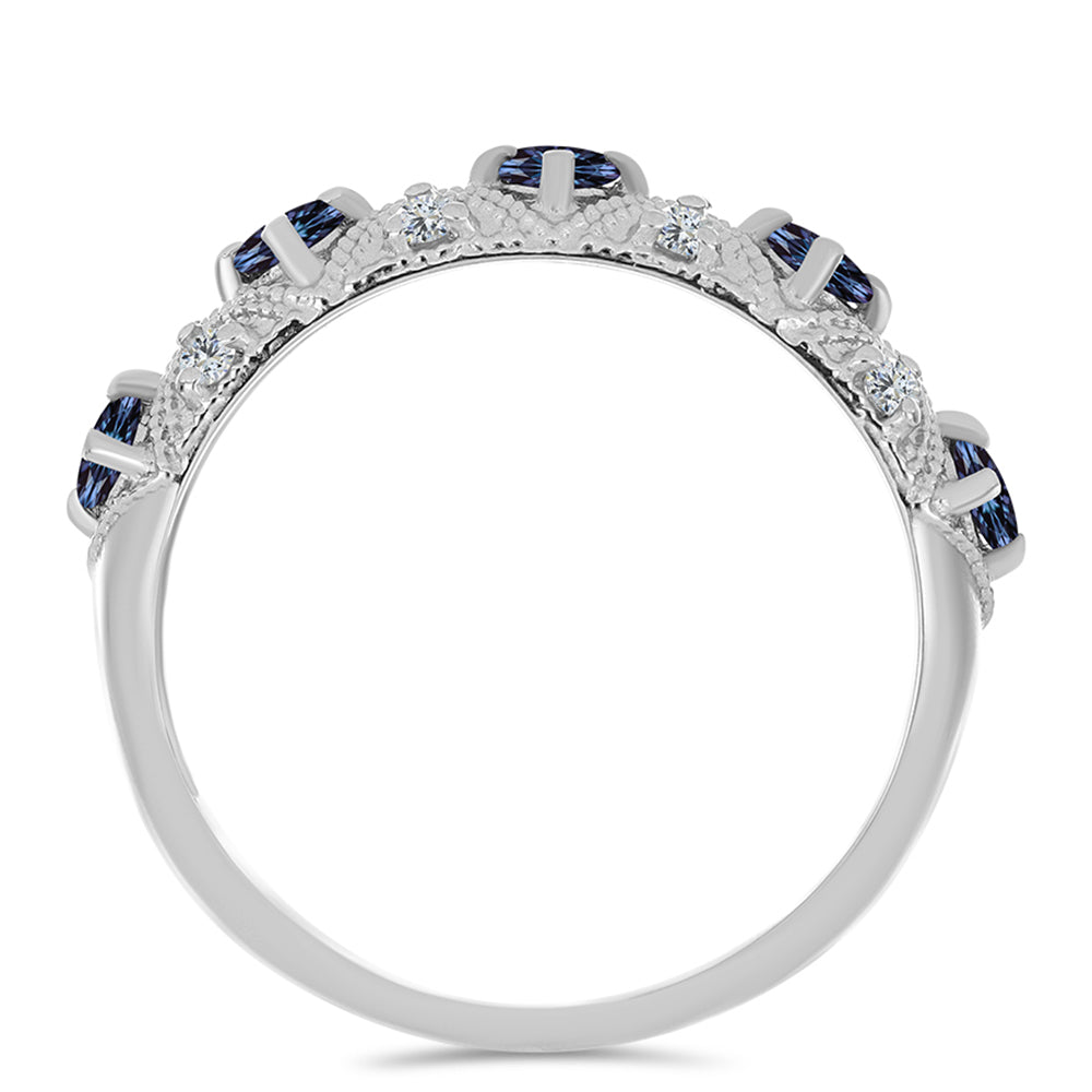 Strieborný Prsteň s "Cisársky fialový" moissanitom a Bielym Topásom 2 