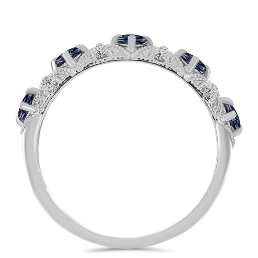 Strieborný Prsteň s "Cisársky fialový" moissanitom a Bielym Topásom