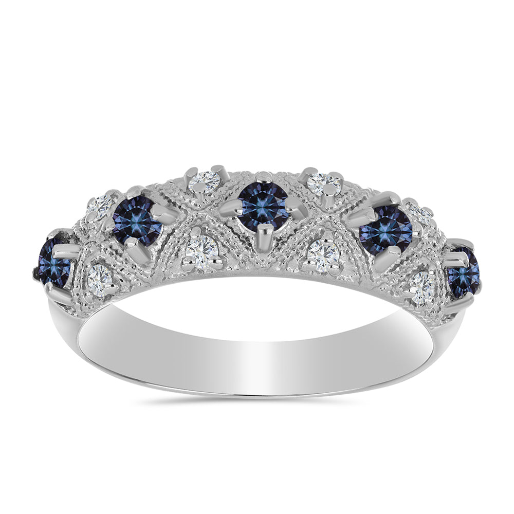 Strieborný Prsteň s "Cisársky fialový" moissanitom a Bielym Topásom