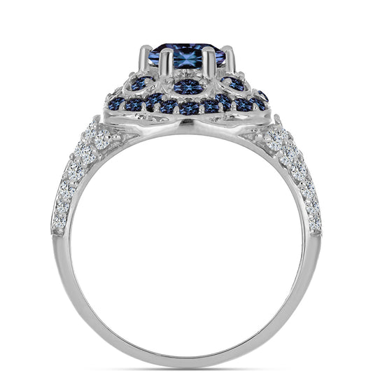 Strieborný Prsteň s "Cisársky fialový" moissanitom a Bielym Topásom