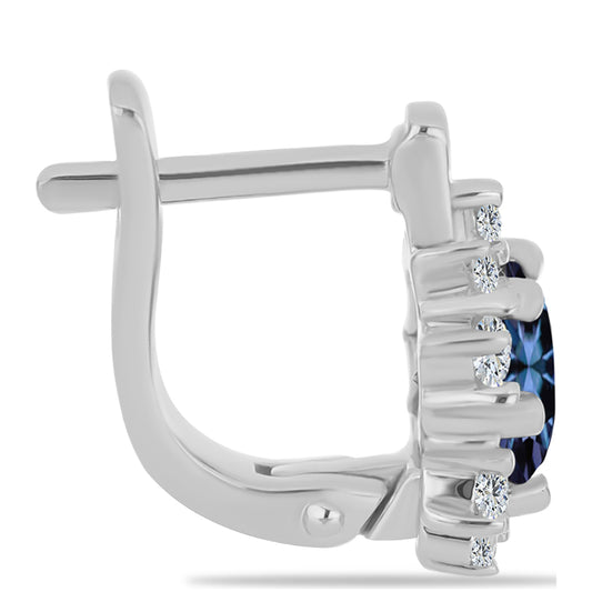 Strieborné Náušnice s "Cisársky fialový" moissanitom a Bielym Topásom