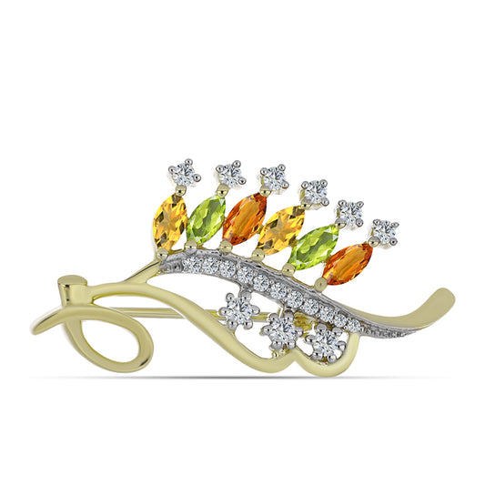Pozlátený Strieborný Brošňa s Dúhovým Zafírom a Bielym Topásom
