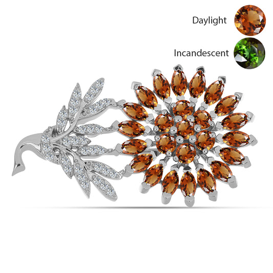 Strieborný Brošňa s Certifikovaný Anatólskym zultanitom pestovaný v laboratóriu a Bielym Topásom