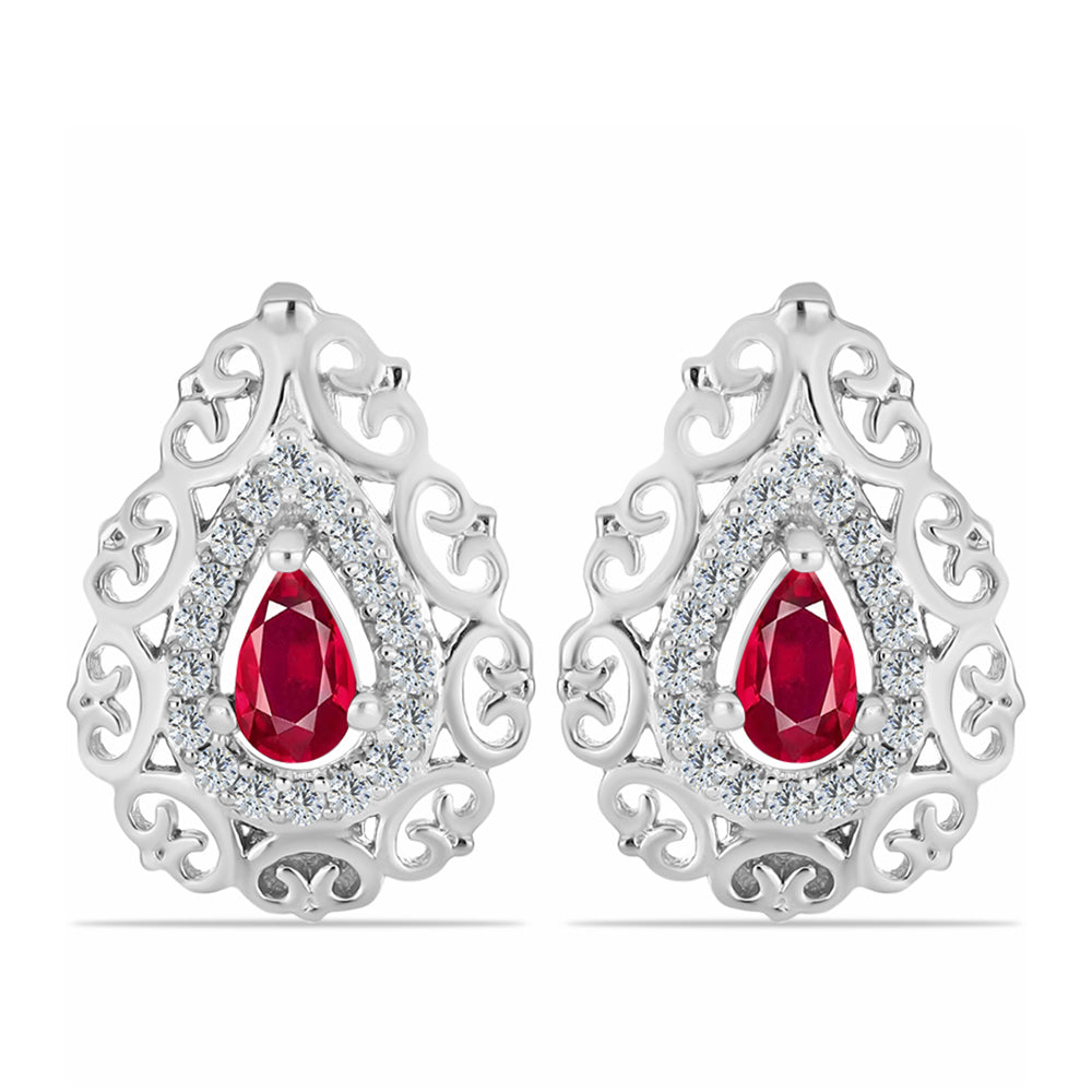Strieborné Náušnice s Madagaskarským Rubínom a Bielym Topásom