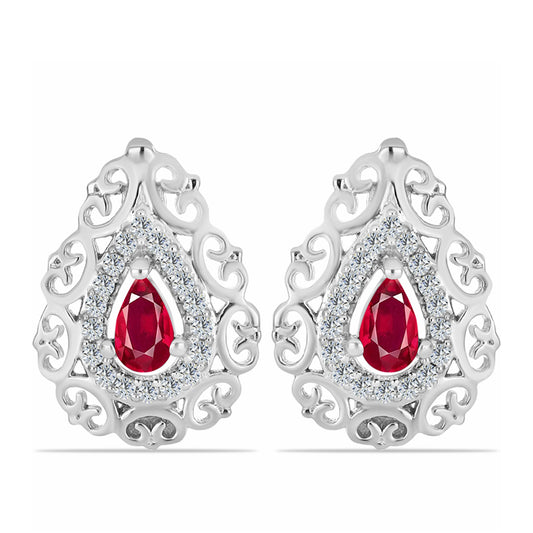 Strieborné Náušnice s Madagaskarským Rubínom a Bielym Topásom