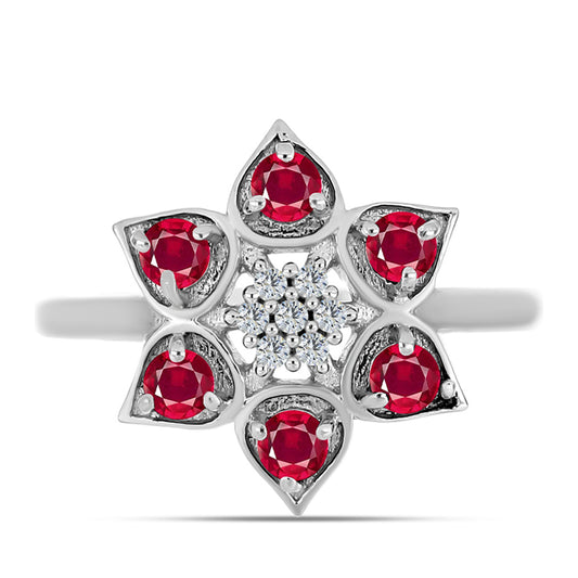 Strieborný Prsteň s Madagaskarským Rubínom a Bielym Topásom
