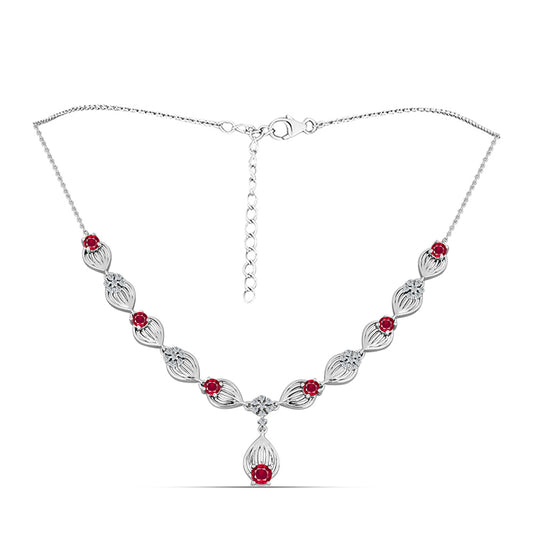 Strieborný Náhrdelník s Madagaskarským Rubínom a Bielym Topásom