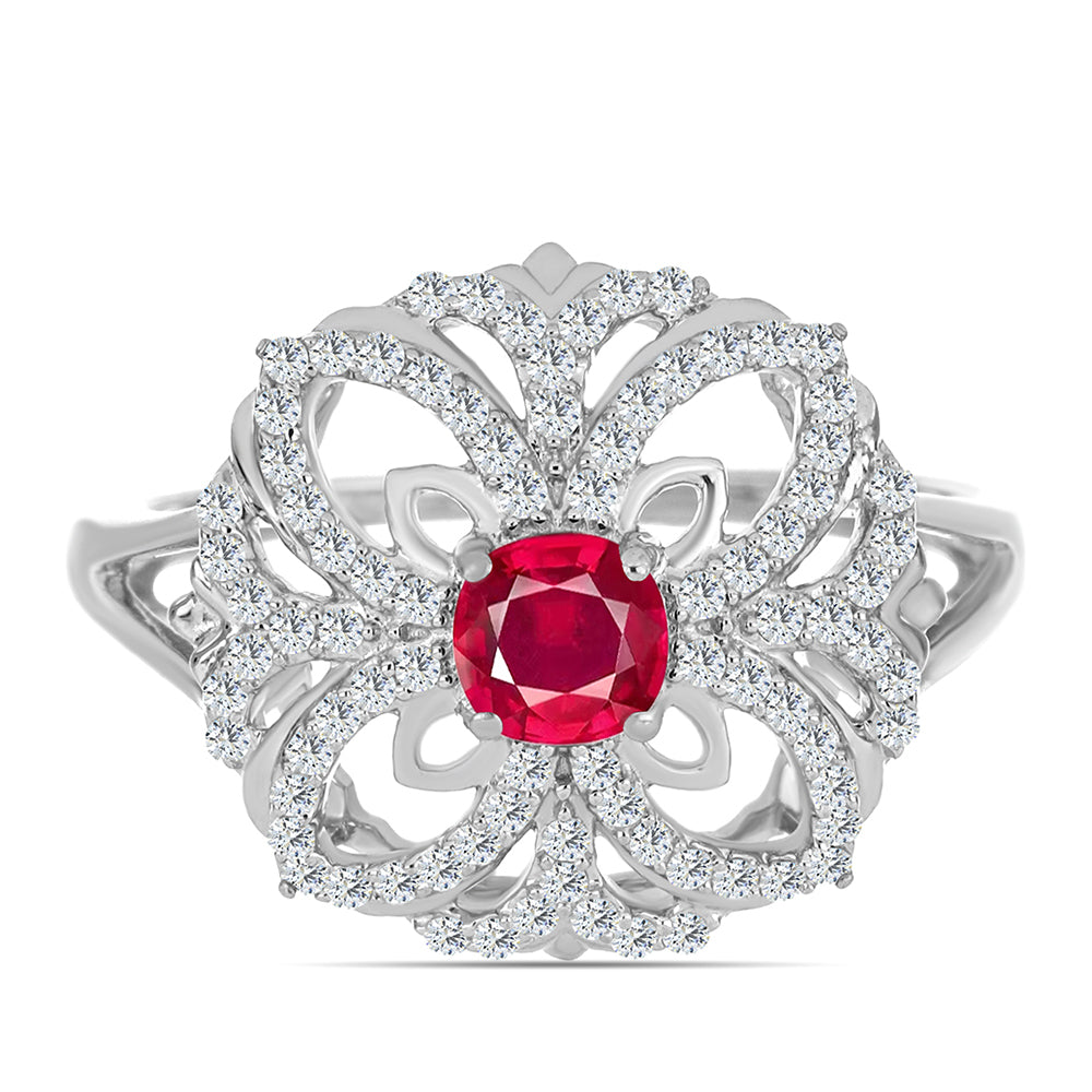 Strieborný Prsteň s Madagaskarským Rubínom a Bielym Topásom