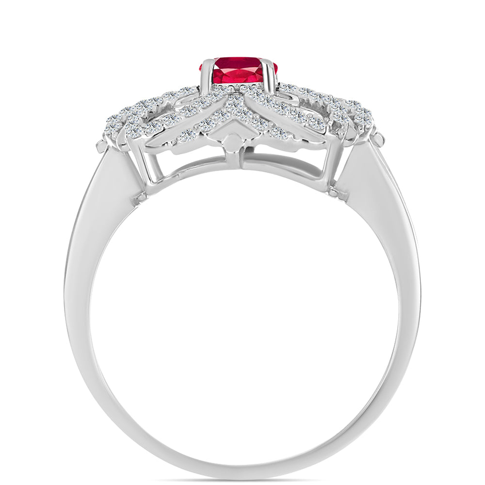 Strieborný Prsteň s Madagaskarským Rubínom a Bielym Topásom