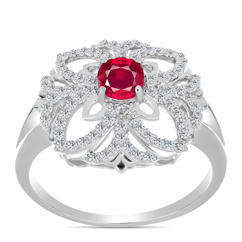 Strieborný Prsteň s Madagaskarským Rubínom a Bielym Topásom 3 