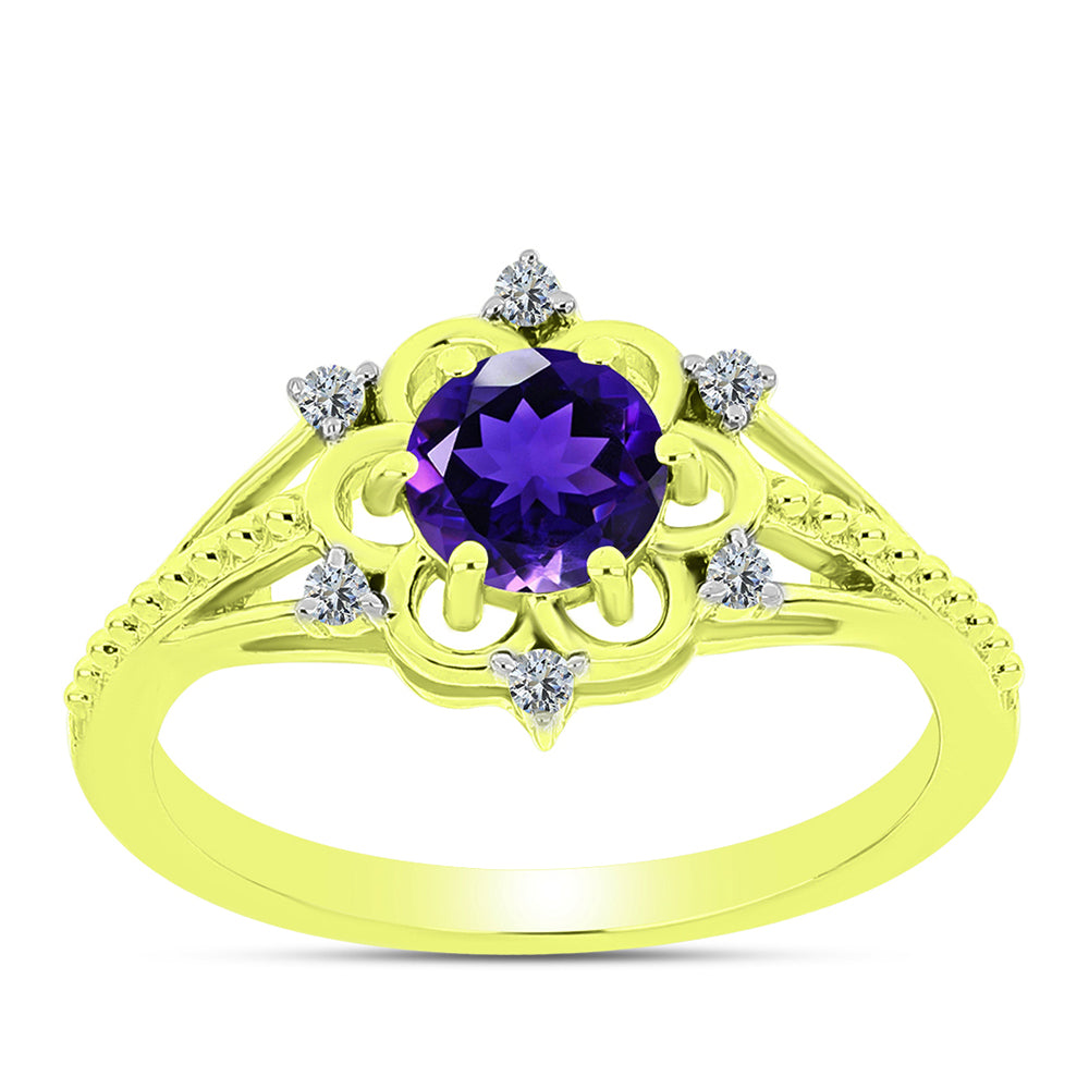 Pozlátený Strieborný Prsteň s Marockým Ametystom a Bielym Topásom