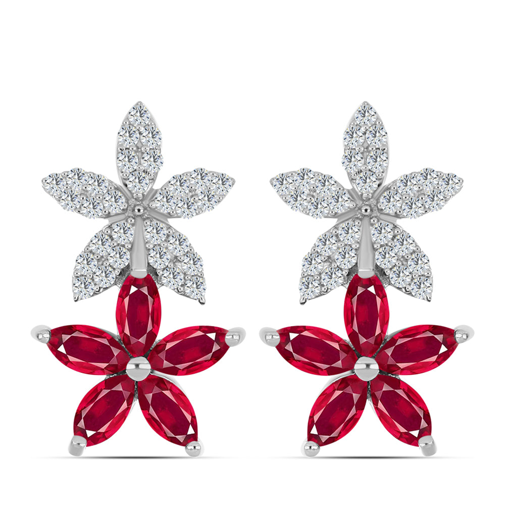Strieborné Náušnice s Madagaskarským Rubínom a Bielym Topásom