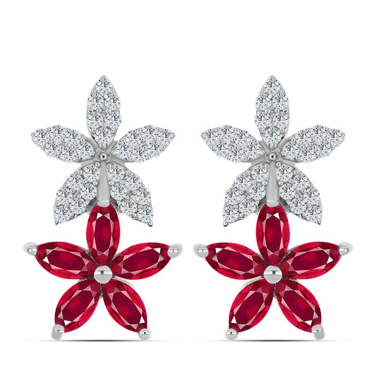 Strieborné Náušnice s Madagaskarským Rubínom a Bielym Topásom