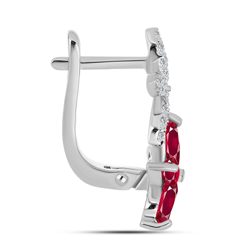 Strieborné Náušnice s Madagaskarským Rubínom a Bielym Topásom