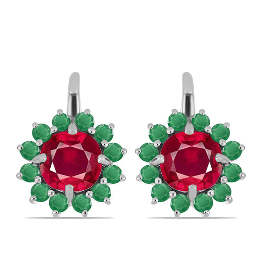 Strieborné Náušnice s Madagaskarským Rubínom a Brazílskym Smaragdom
