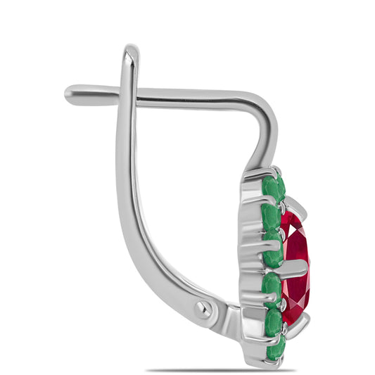 Strieborné Náušnice s Madagaskarským Rubínom a Brazílskym Smaragdom
