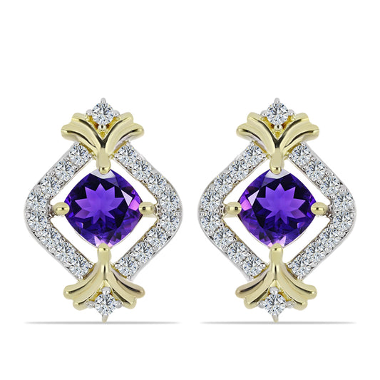 Pozlátené Strieborné Náušnice s Marockým Ametystom a Bielym Topásom