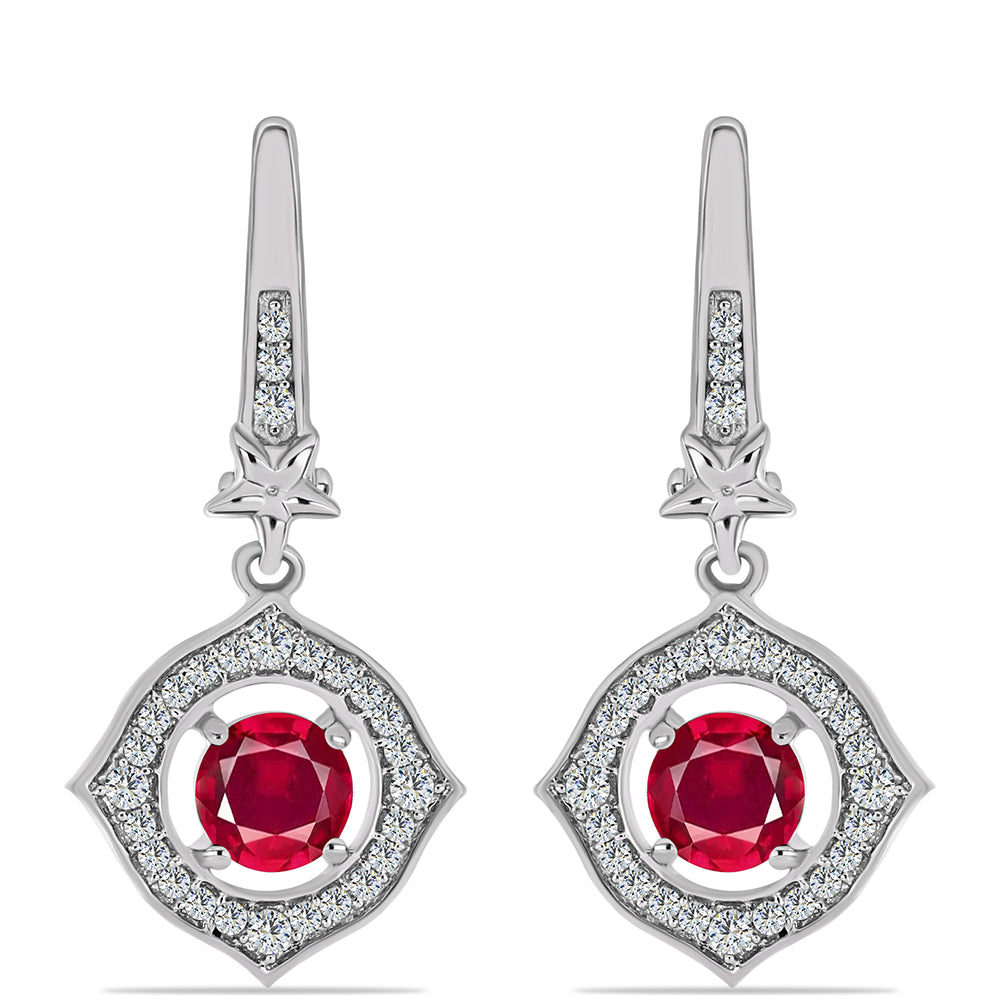 Strieborné Náušnice s Madagaskarským Rubínom a Bielym Topásom 1 