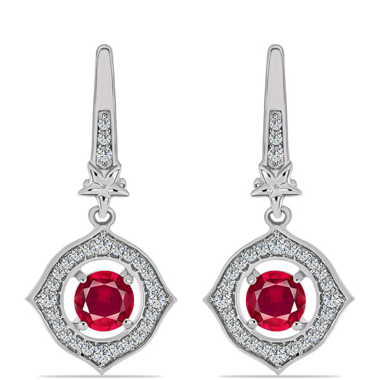 Strieborné Náušnice s Madagaskarským Rubínom a Bielym Topásom