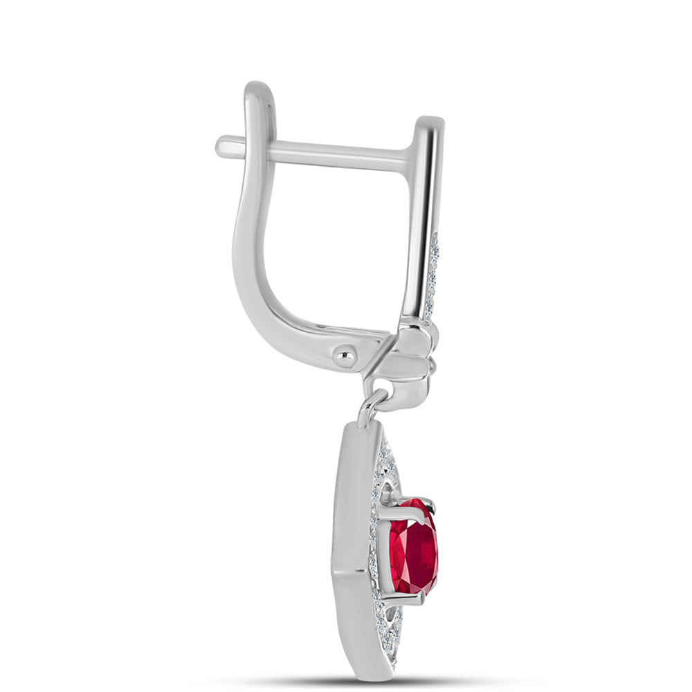 Strieborné Náušnice s Madagaskarským Rubínom a Bielym Topásom 2 