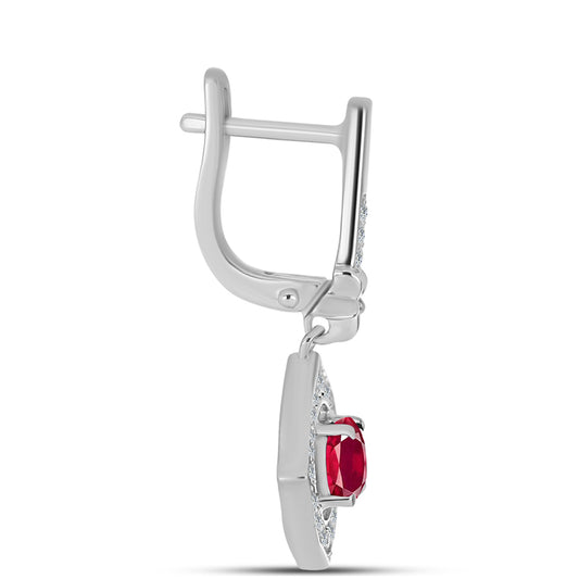 Strieborné Náušnice s Madagaskarským Rubínom a Bielym Topásom