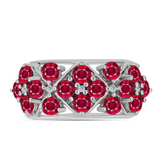 Strieborný Prsteň s Madagaskarským Rubínom a Bielym Topásom