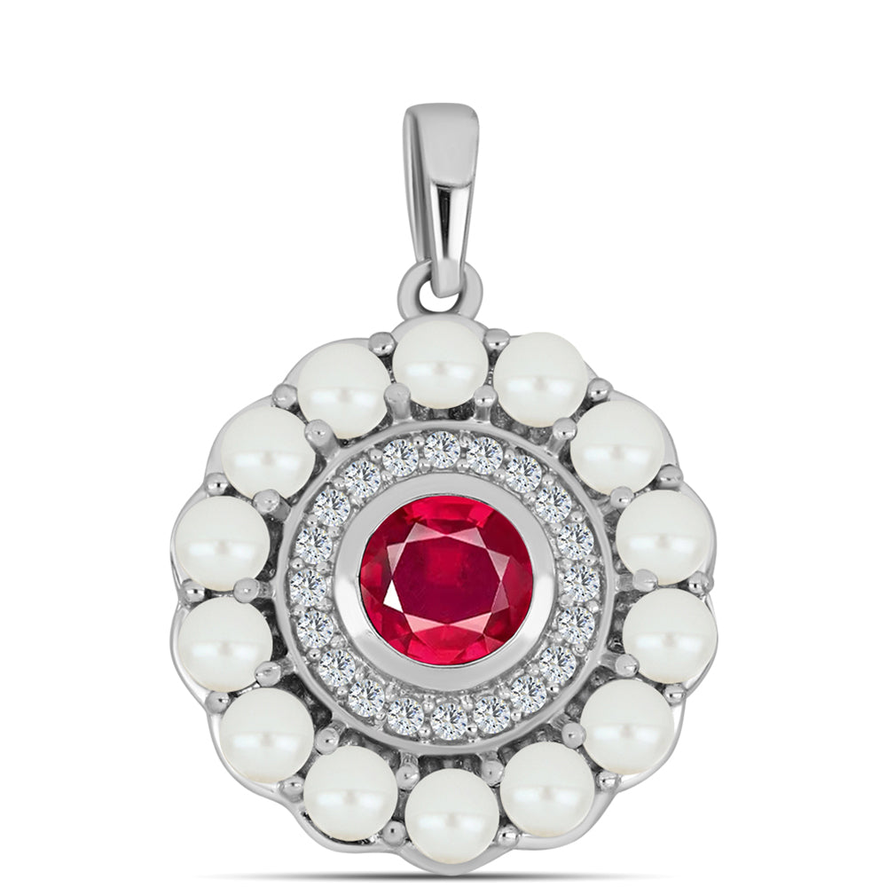 Strieborný Prívesok s Madagaskarským Rubínom a Bielou Sladkovodnou Perlou
