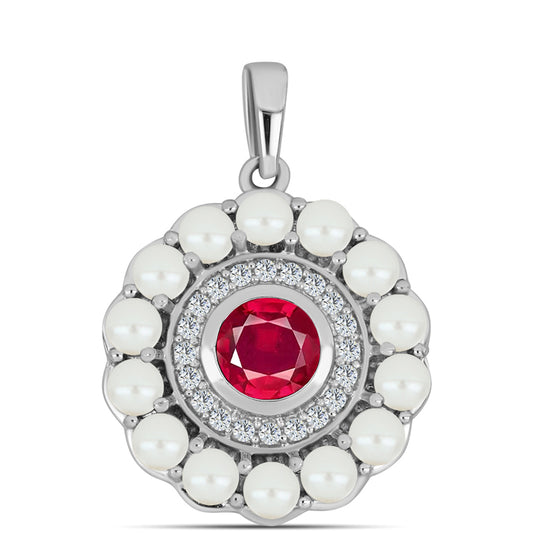 Strieborný Prívesok s Madagaskarským Rubínom a Bielou Sladkovodnou Perlou