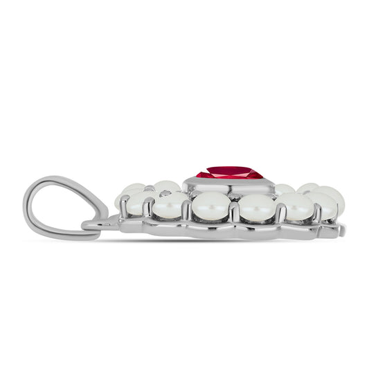 Strieborný Prívesok s Madagaskarským Rubínom a Bielou Sladkovodnou Perlou