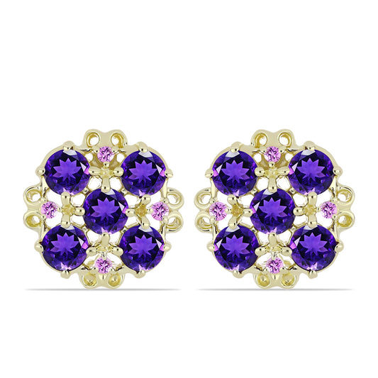 Pozlátené Strieborné Náušnice s Marockým Ametystom a Brazílskym Ametystom