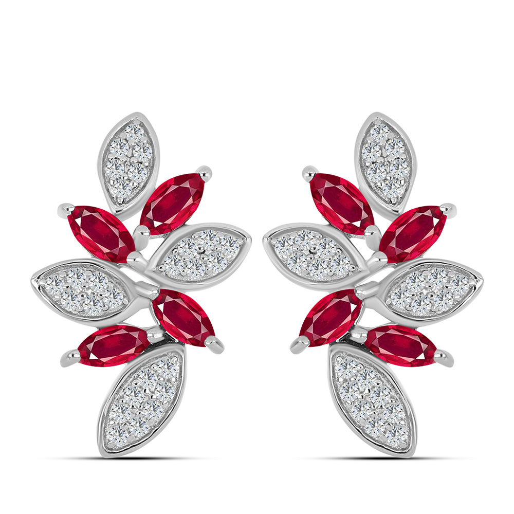 Strieborné Náušnice s Madagaskarským Rubínom a Bielym Topásom 1 