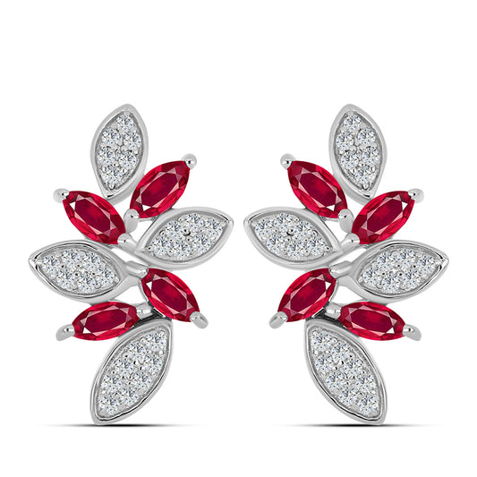 Strieborné Náušnice s Madagaskarským Rubínom a Bielym Topásom