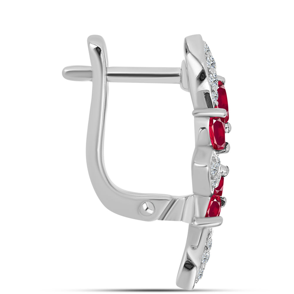 Strieborné Náušnice s Madagaskarským Rubínom a Bielym Topásom