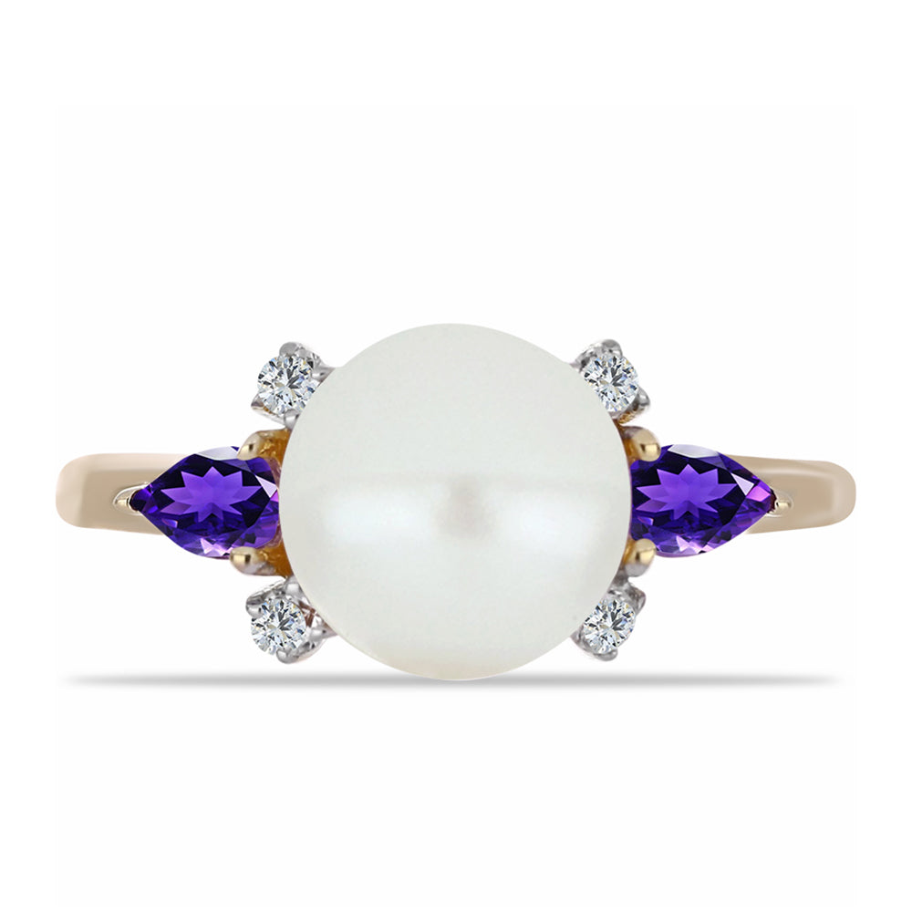 Pozlátený Strieborný Prsteň s Marockým Ametystom a Bielou Sladkovodnou Perlou