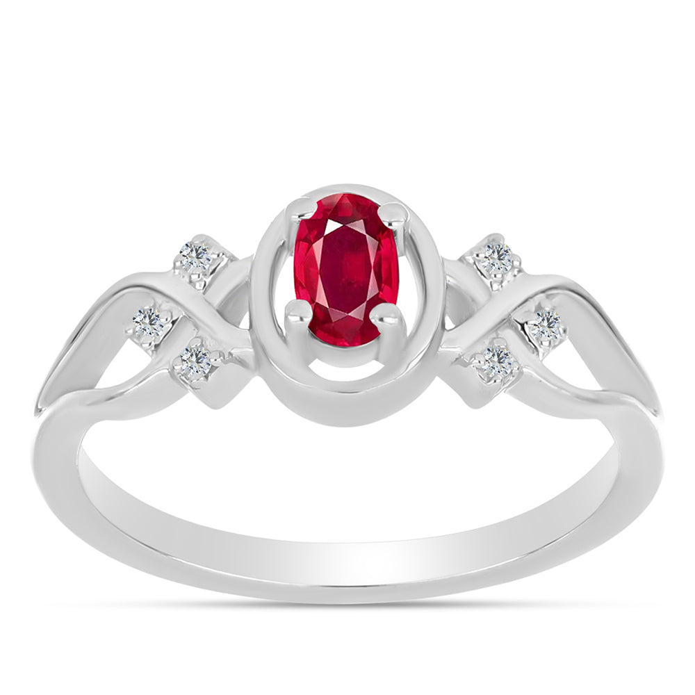 Strieborný Prsteň s Madagaskarským Rubínom a Bielym Topásom