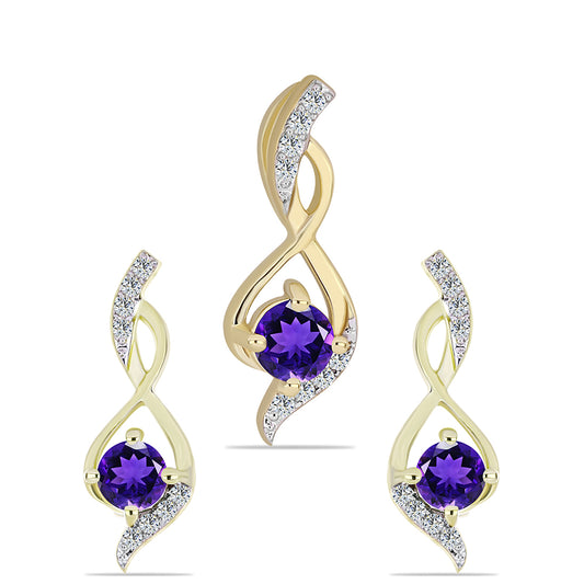 Pozlátené Strieborné Sada s Marockým Ametystom a Bielym Topásom ( Náušnice+Prívesok )