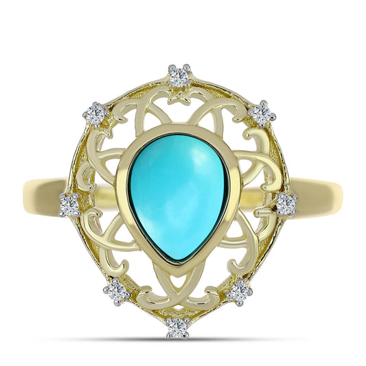 Pozlátený Strieborný Prsteň s so Sleeping Beauty Tyrkysom a Bielym Topásom